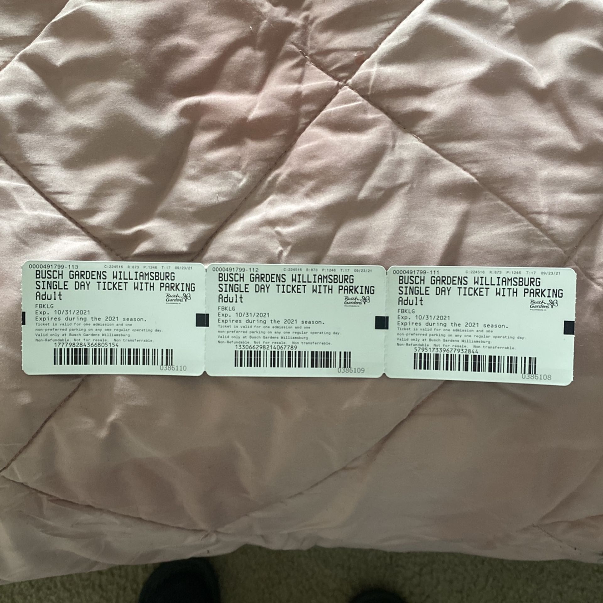 3 Busch Garden Fast Passes W/ Parking