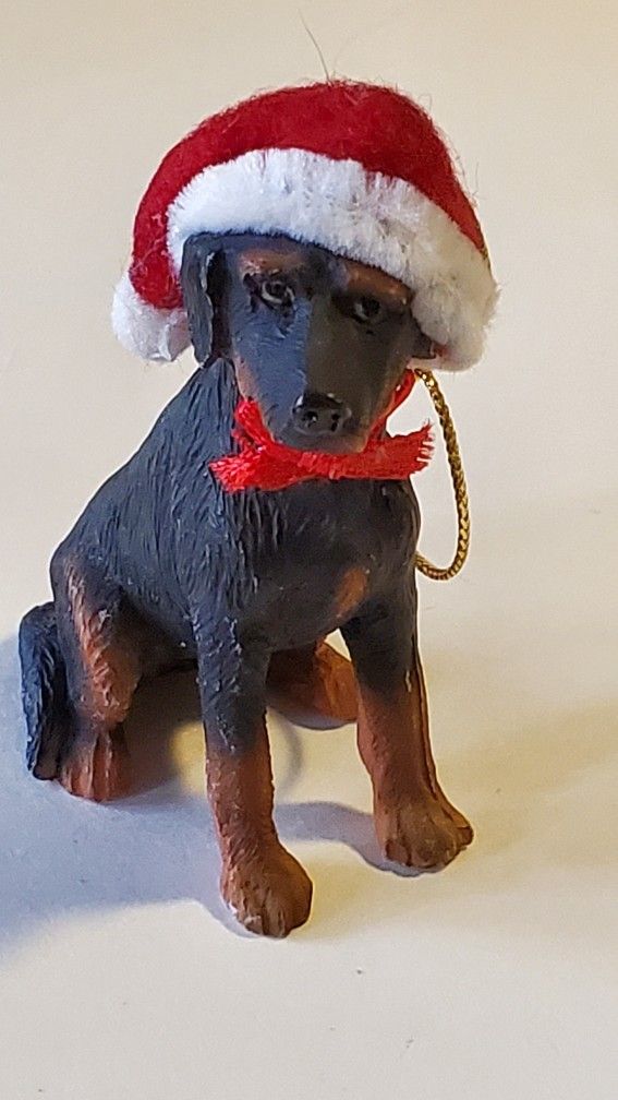 So Cute!! Tiny Guard Dog Wearing Santa Hat Figurine!!