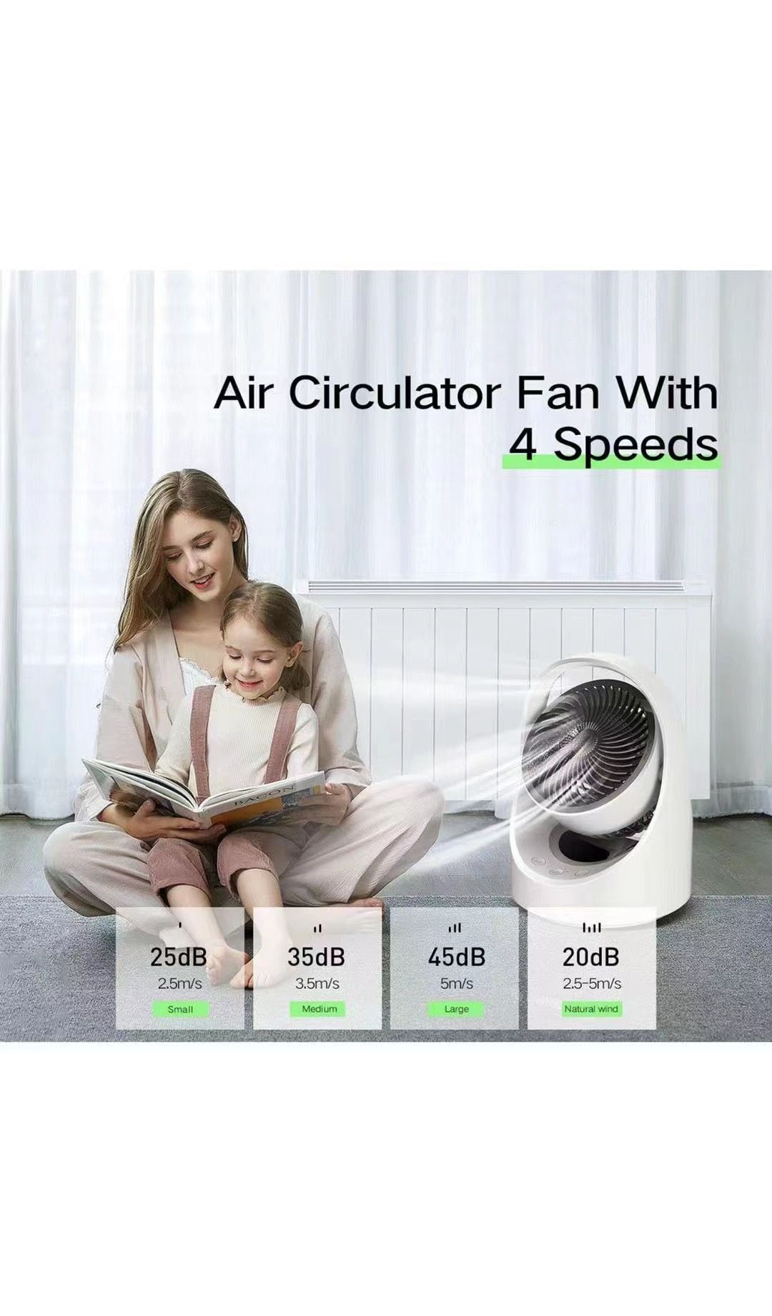 Air Circulator Fan Rechargeable Desk Fan Portable Oscillating Cordless Fan with LED Light 4 Speeds USB Powered Quiet Table Fan for Home Office Bedroom