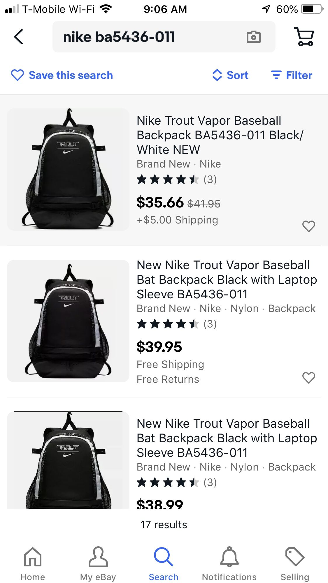 (New) Nike Trout Vapor Baseball Bat Backpack Black with Laptop Sleeve