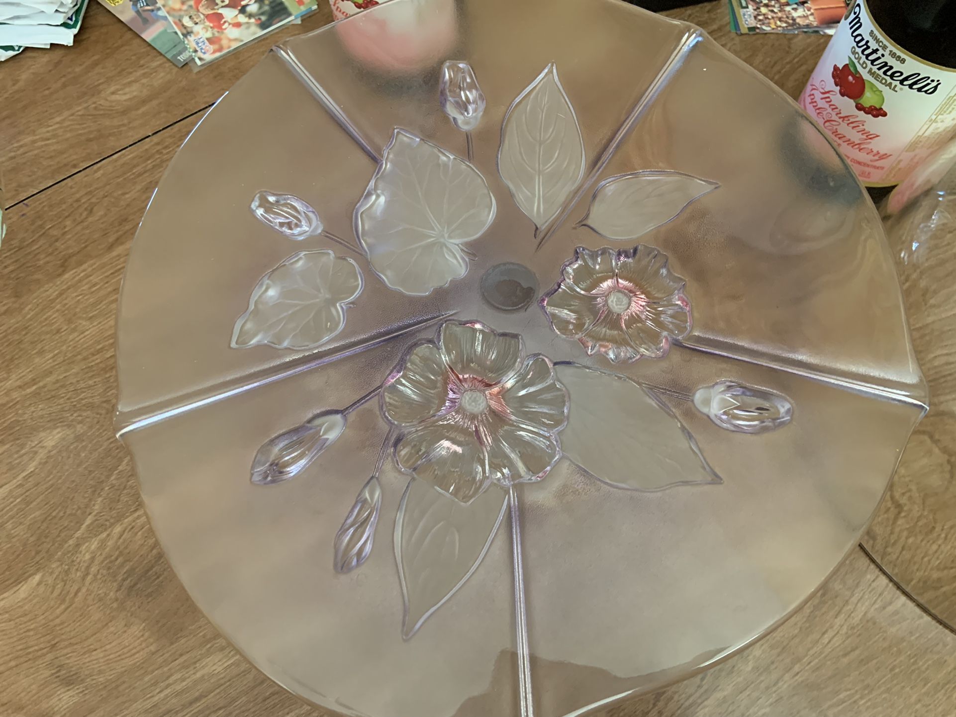 Glass Flower Cake Plate With Top