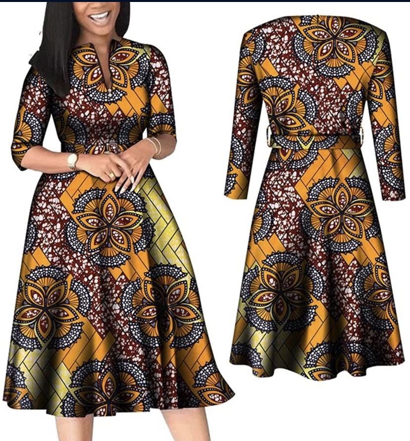 HITARGET African Dresses for Women Long Sleeve Patchwork Office Dresses Cotton Lady Print Party Clothing. Brand New