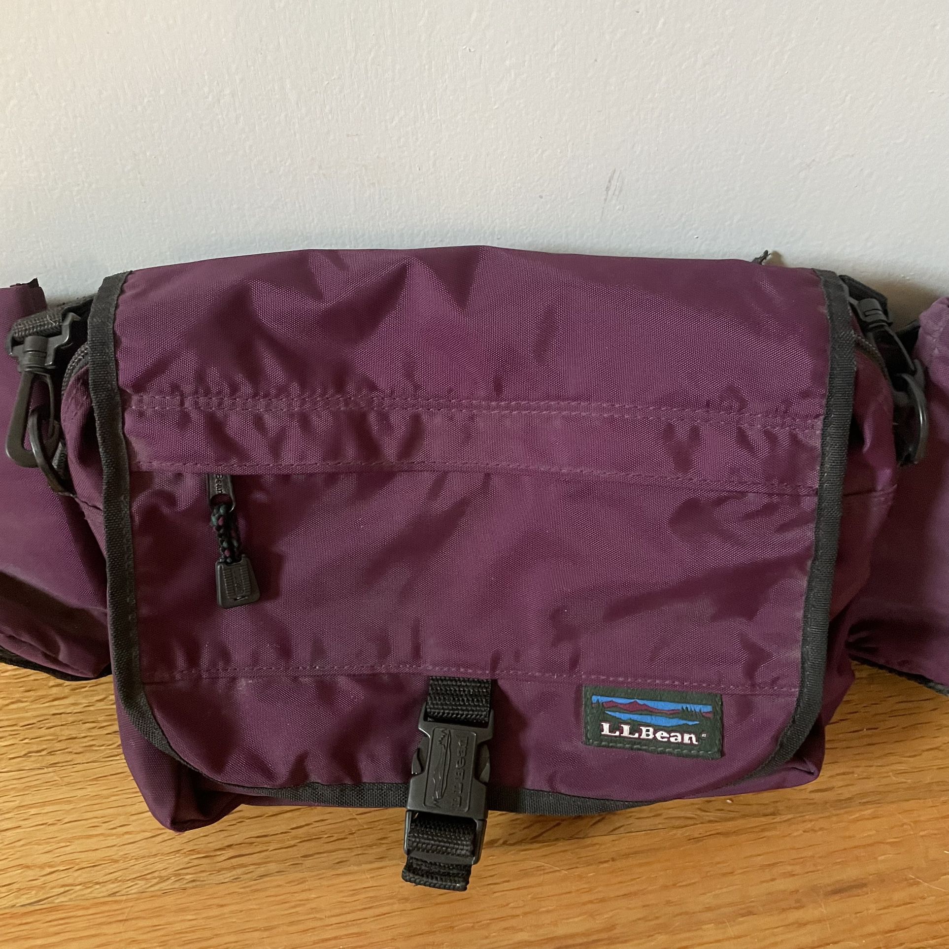 Vintage LL Bean Fanny Waist Pack Running Nylon Water Holder Belt Bag Purple