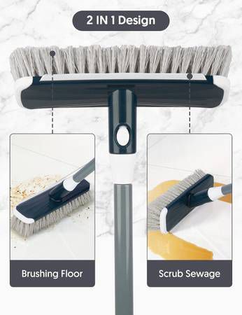Floor Scrub Brush with Long Handle - Stiff Carpet Deck Brush 2 in 1 Floor Scrubber Cleaning Grout Brush for Tile, Bathroom, Shower, Sink, Bathtub, and