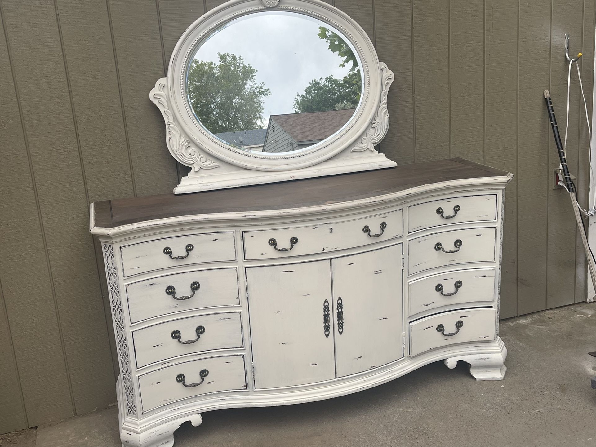 Chalk Painted Large Dresser And Mirror