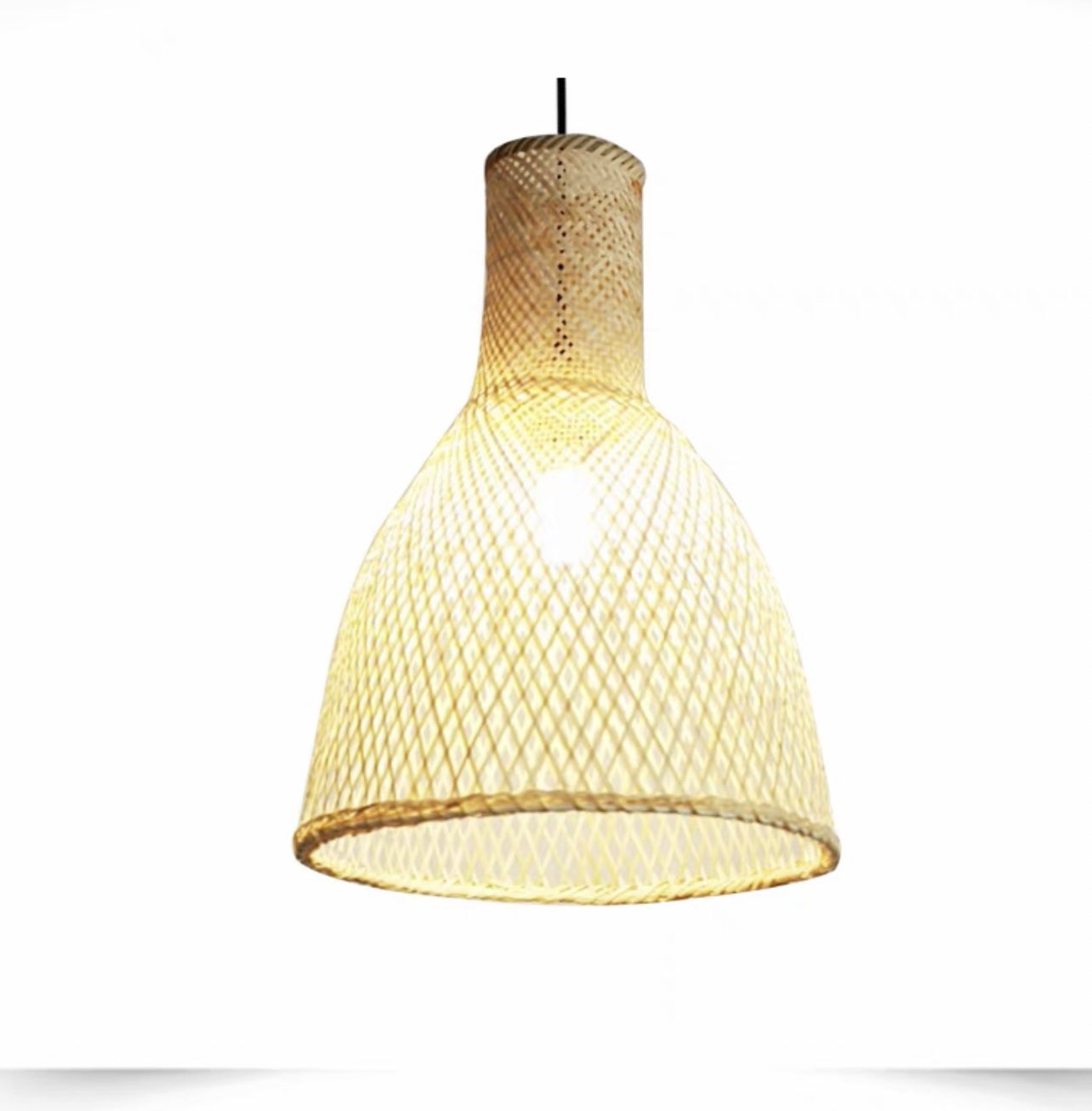 Modern Woven Bamboo Basket Ceiling Pendant Chandelier Fixture With Light Bulb 