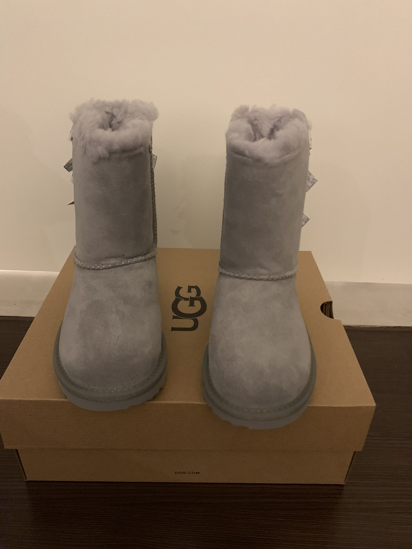 100% Authentic Brand New in Box UGG Bailey Bow Polka Boots / Color: Grey / Toddler size 7 and 11
