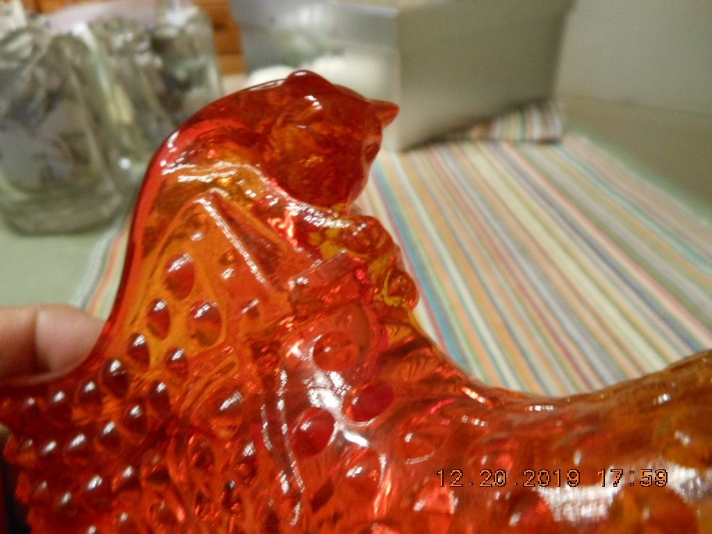 Vintage Fenton Amberina/Orange/Red Glass Hobnail Cat Head Shoe