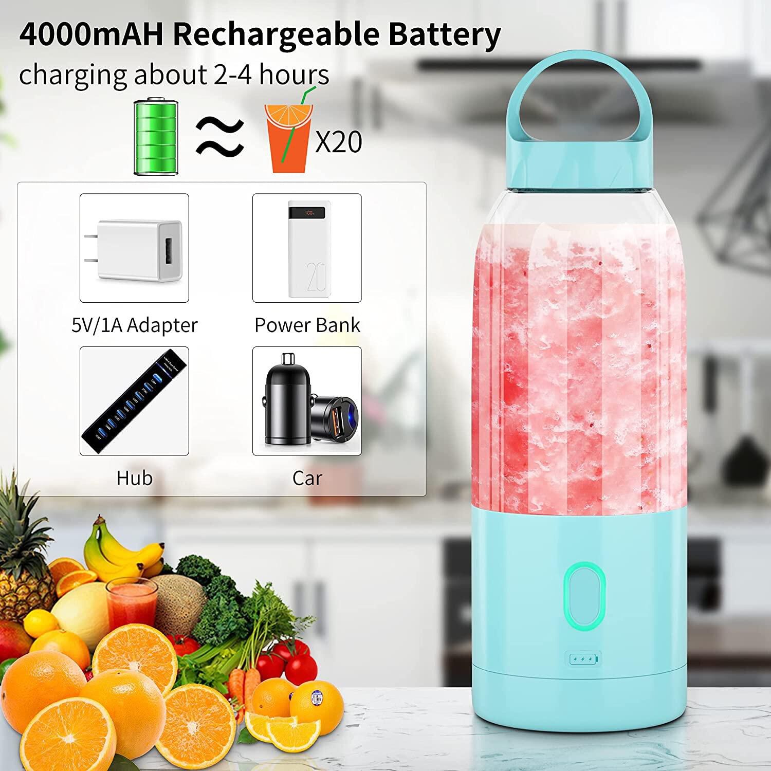 Portable Blender Electric,  Juicer Mixer Fruit Rechargeable Personal Size USB Home Juice Blender Bottles 17 OZ for Shakes and Smoothie with Six Blades