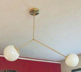 Mid Century Modern Globe Ceiling Light Fixture, Brass Asymmetric Balance Chandelier Lamp, Handmade Thumbnail