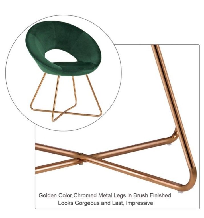 Dark Green Velvet Cushioned Accent Chair for Bedroom, Living Room, Vanity Chair, Accent Chair with Gold Legs