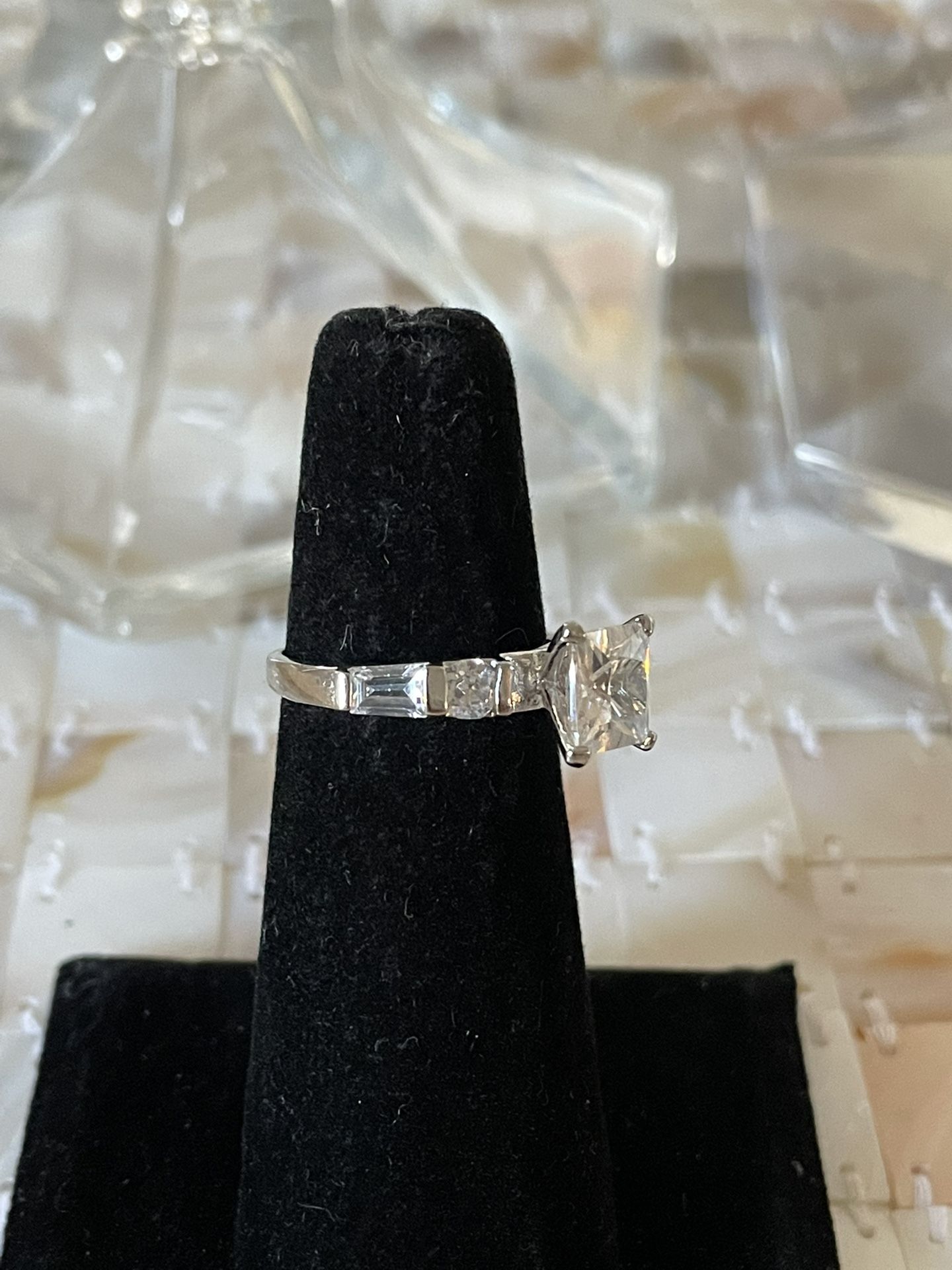 Silver 925 Stamped Princess Cut Engagement Ring Size 6