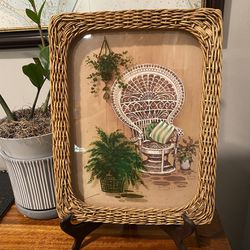Vintage | Boho | Homco | Wicker Chair and Plants | Wicker Picture Frame | Print  Thumbnail