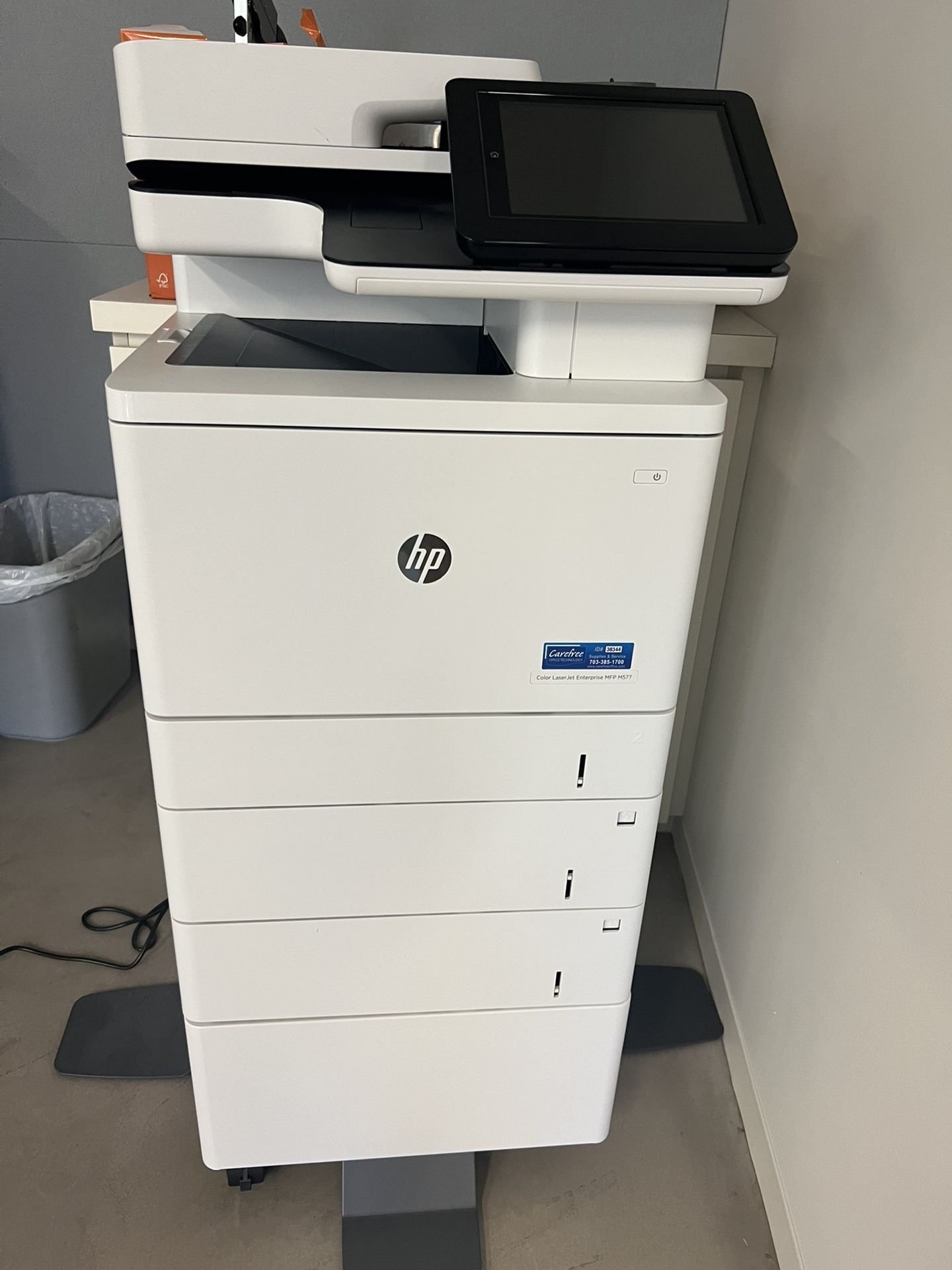 Color Laser Jet Enterprise Mfp M577dn with extra drawers and stand