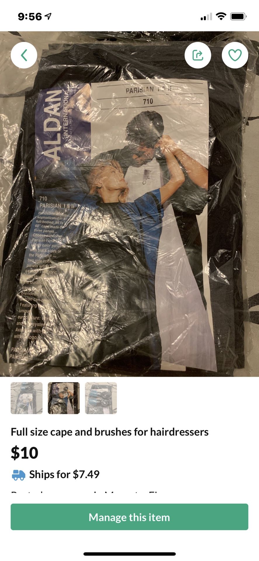 Full size cape and brushes for hairdressers