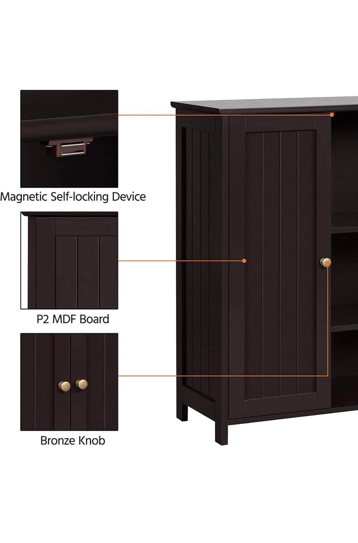 Bathroom Floor Storage Cabinet, Freestanding Wooden Cupboard with 2 Durable Doors and Adjustable Shelf Inside, Home Organizer Cabinet Espresso