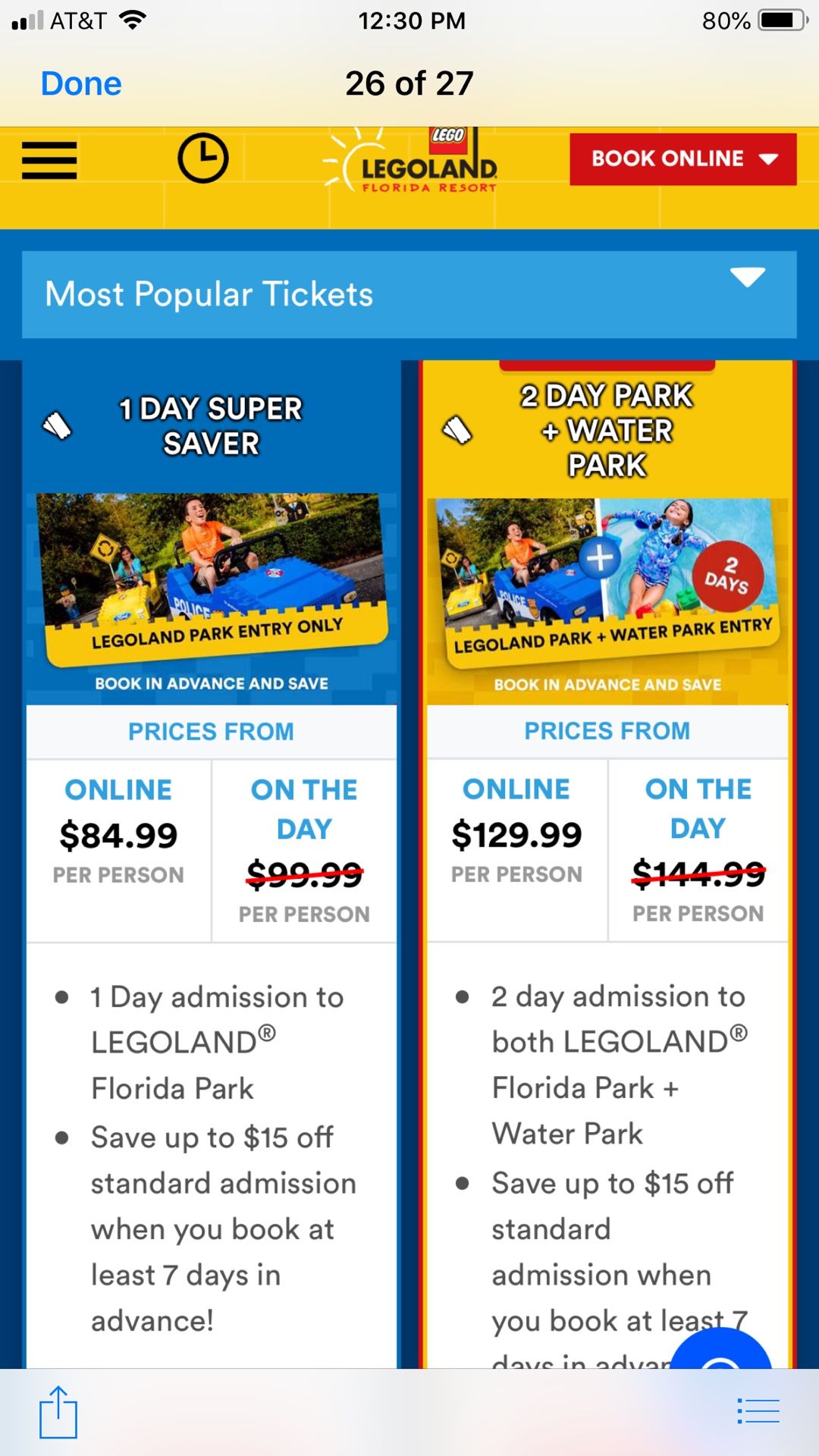 LEGO land Orlando tickets 7 tickets