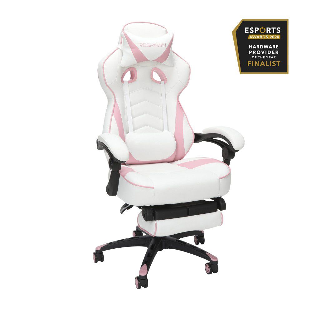 110 Racing Style Gaming Chair, Reclining Ergonomic Leather Chair with Footrest, in Pink (RSP-110-PNK)