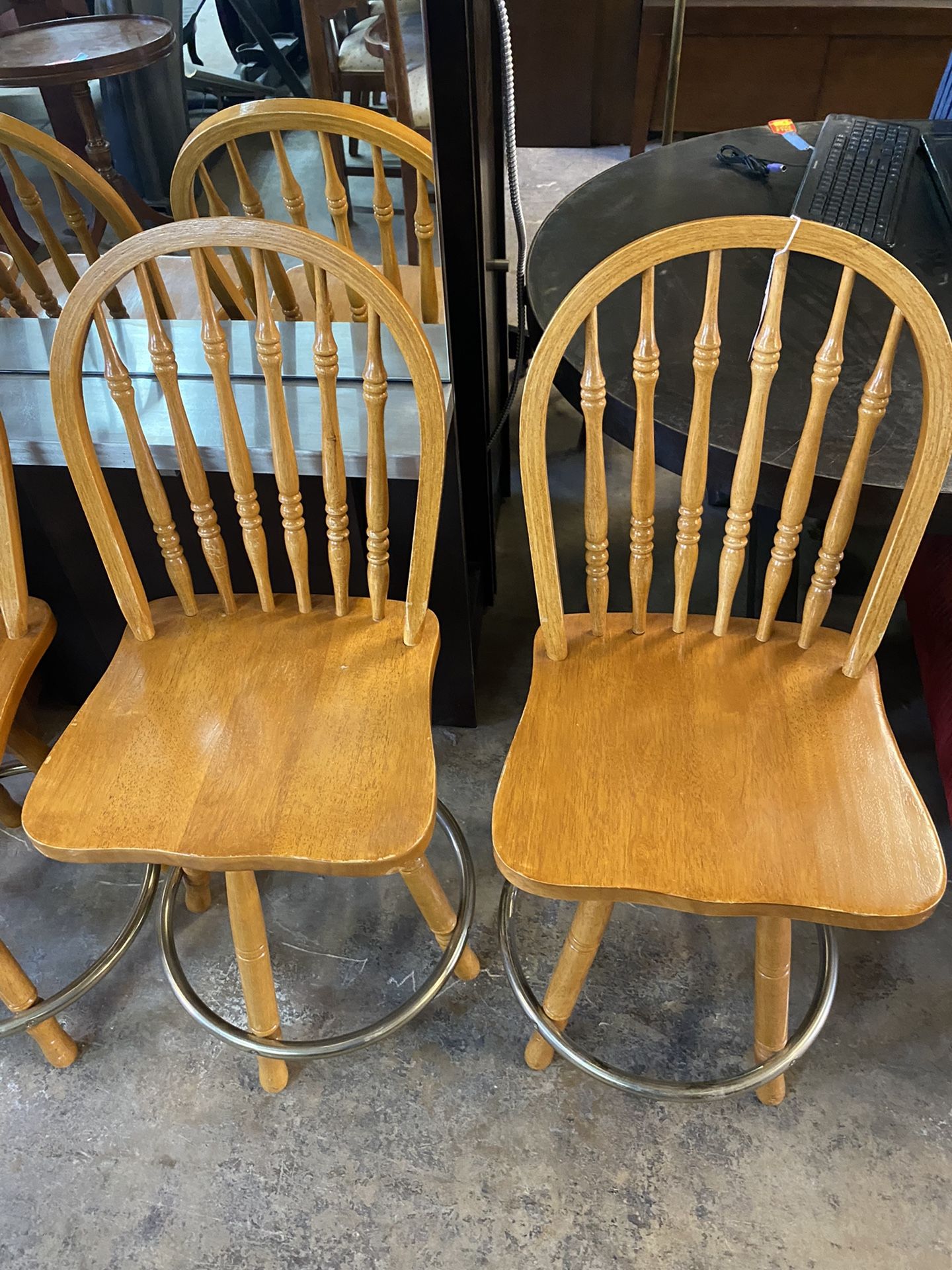 Set Of 5 Wood Spinning Bar Stools