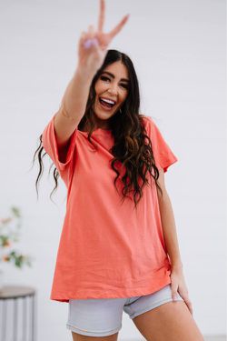 Rollercoaster Vibes Tee in Deep Coral Thumbnail