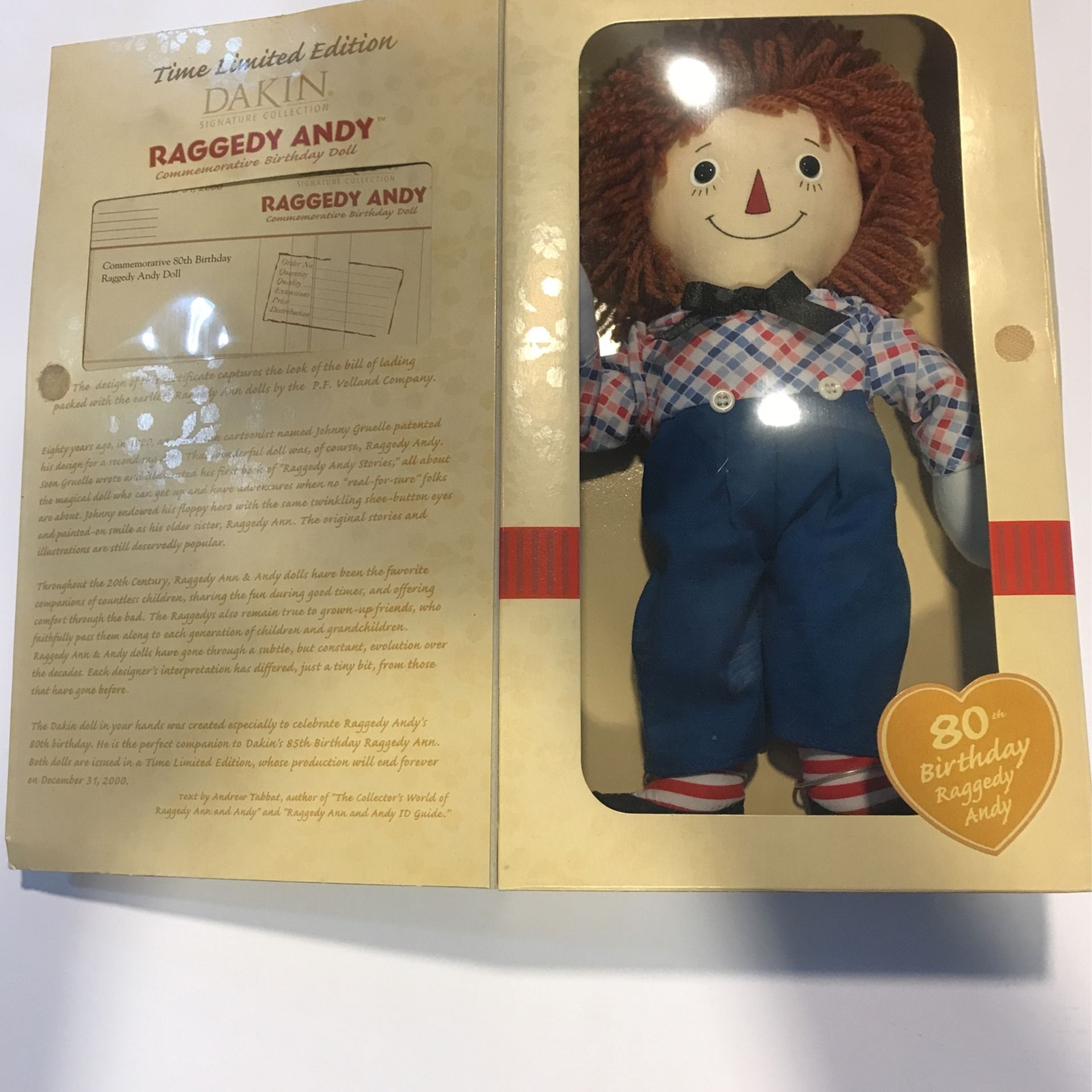 Dakin 12" RAGGEDY ANDY Doll 80th Birthday/ Commemorative Time Limited Edition/ Signature Collection