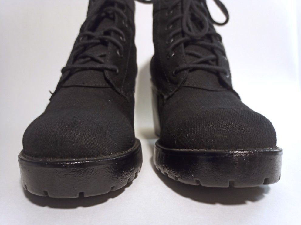 Black Denim Block Heel Lace Up Boots VEGABOND Sz 8