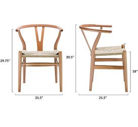Poly and Bark Weave Modern Wooden Mid-Century Dining Chair, Hemp Seat, Natural (Set of 2) Thumbnail