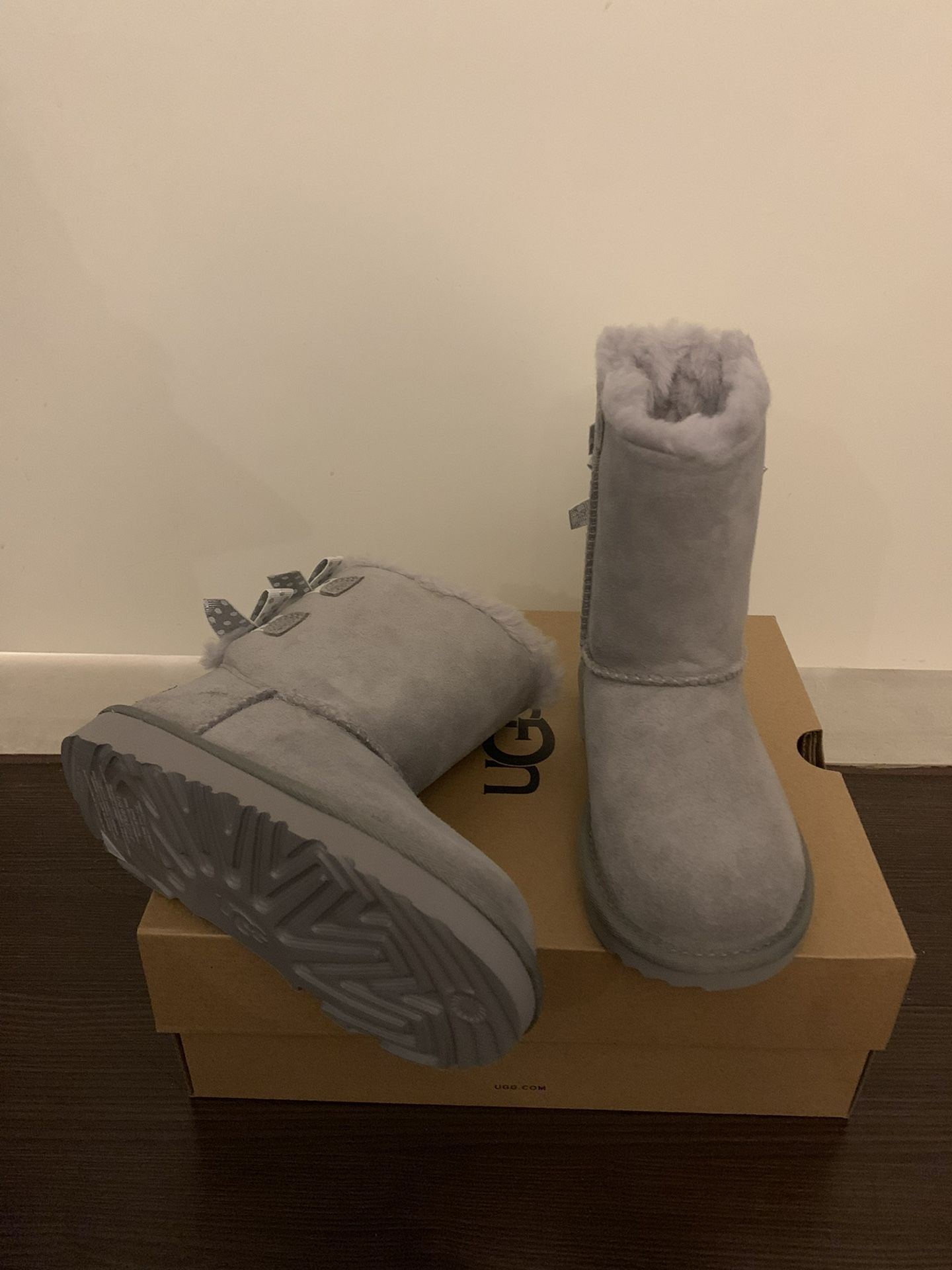 100% Authentic Brand New in Box UGG Bailey Bow Polka Boots / Color: Grey / Toddler size 7 and 11