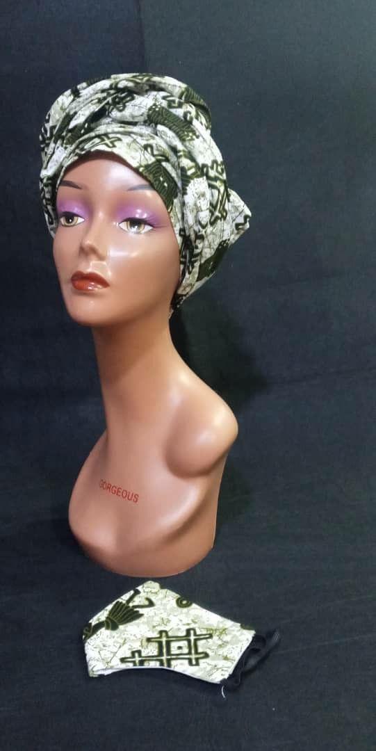 African print headwrap and face masks set