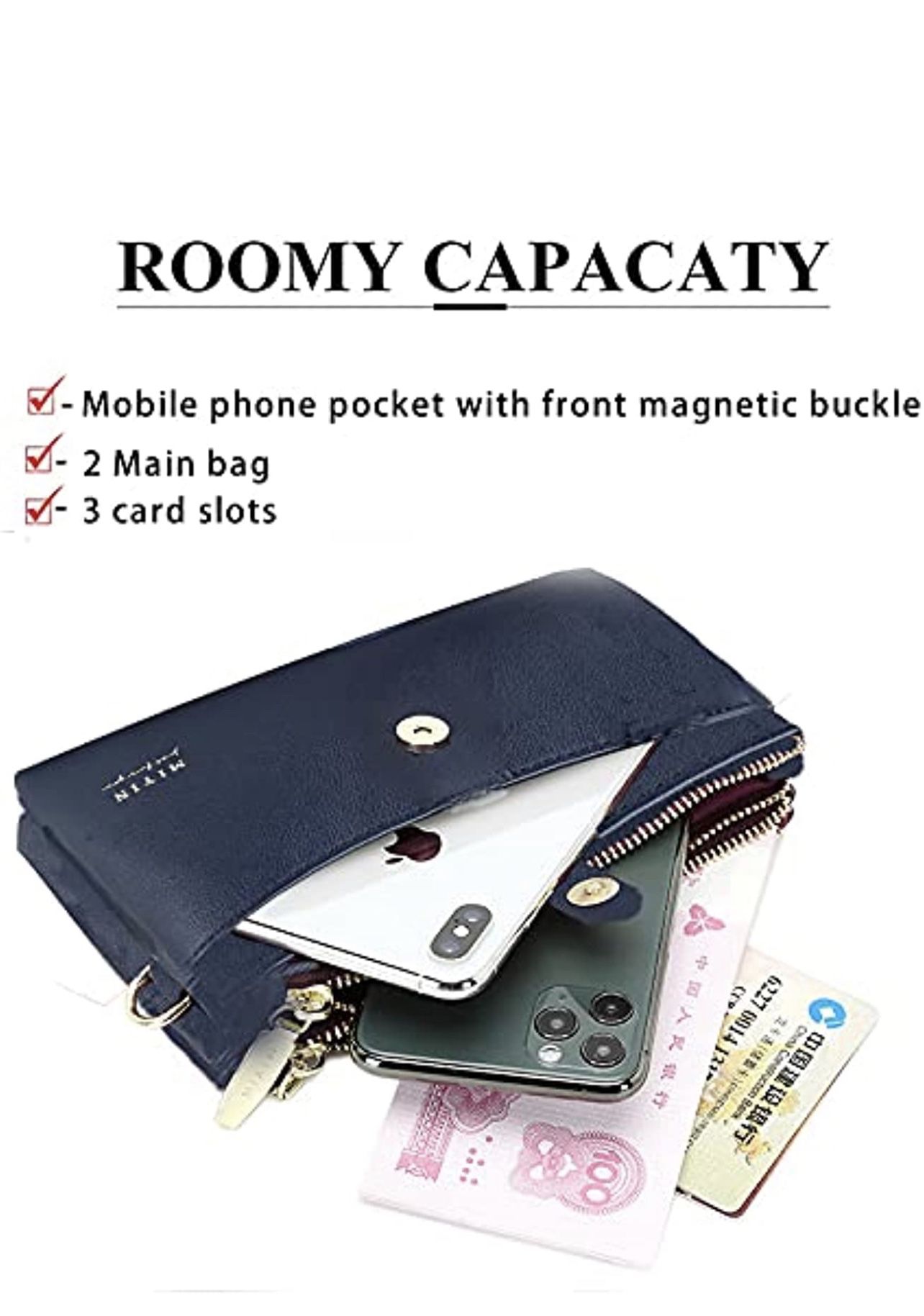 PU Leather Cell Phone Wallet, Crossbody Shoulder Multifunctional Double-Layer Zipper Small Bag for Women，with Card Slots Coin Pouch