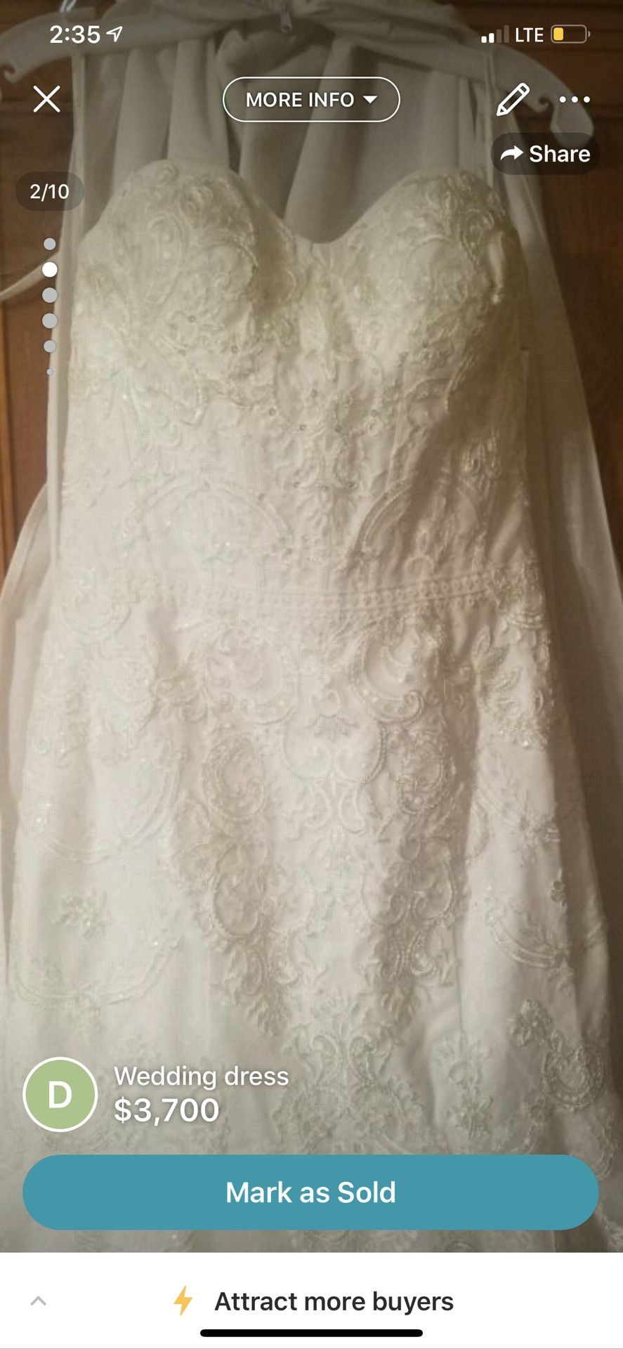 Wedding dress. Never worn. Just want it out of my closet.