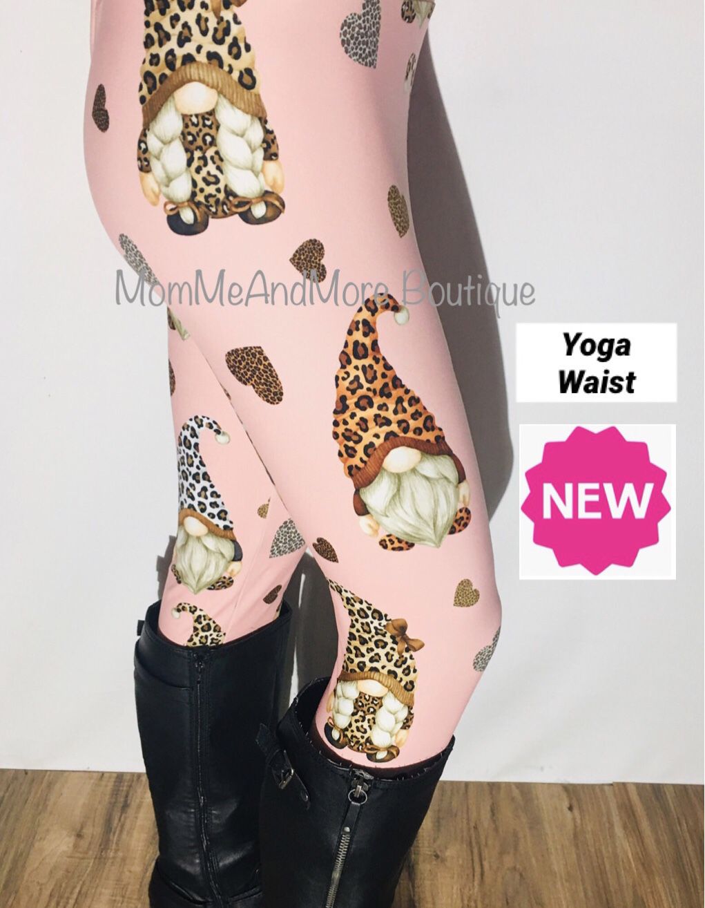 NEW Womens Gnome Cheetah Pink Valentines Day Leggings OS Or TC 