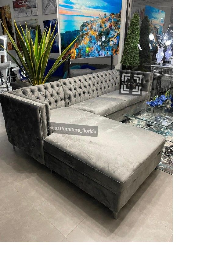 Grey velvet sofa Gray sectional upholstered grey livingroom couch