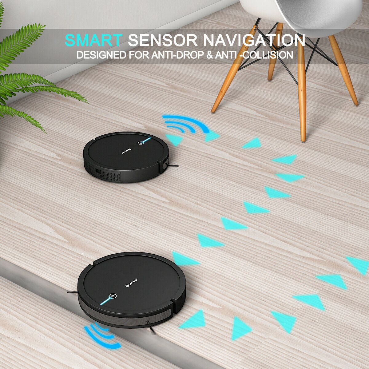 Costway Robot Vacuum Cleaner Self-Charge App Voice Control Filter Water Tank Black