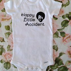 ❤️ Bob Ross , Gerber "Happy Little Accident" 🎨 Baby Onesie 🌼 3-6 months! Thumbnail