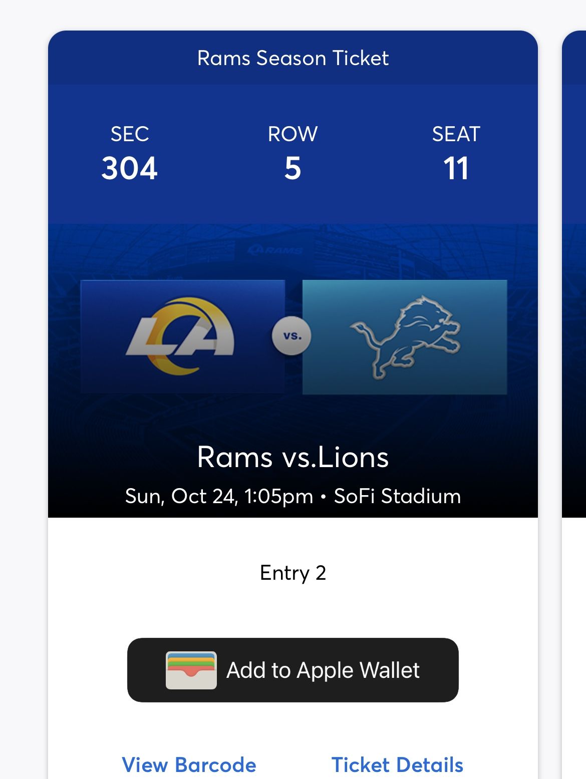 Detroit Lions vs LA Rams 10/24 @ 1:05pm