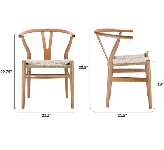 Poly and Bark Weave Modern Wooden Mid-Century Dining Chair, Hemp Seat, Natural (Set of 2)