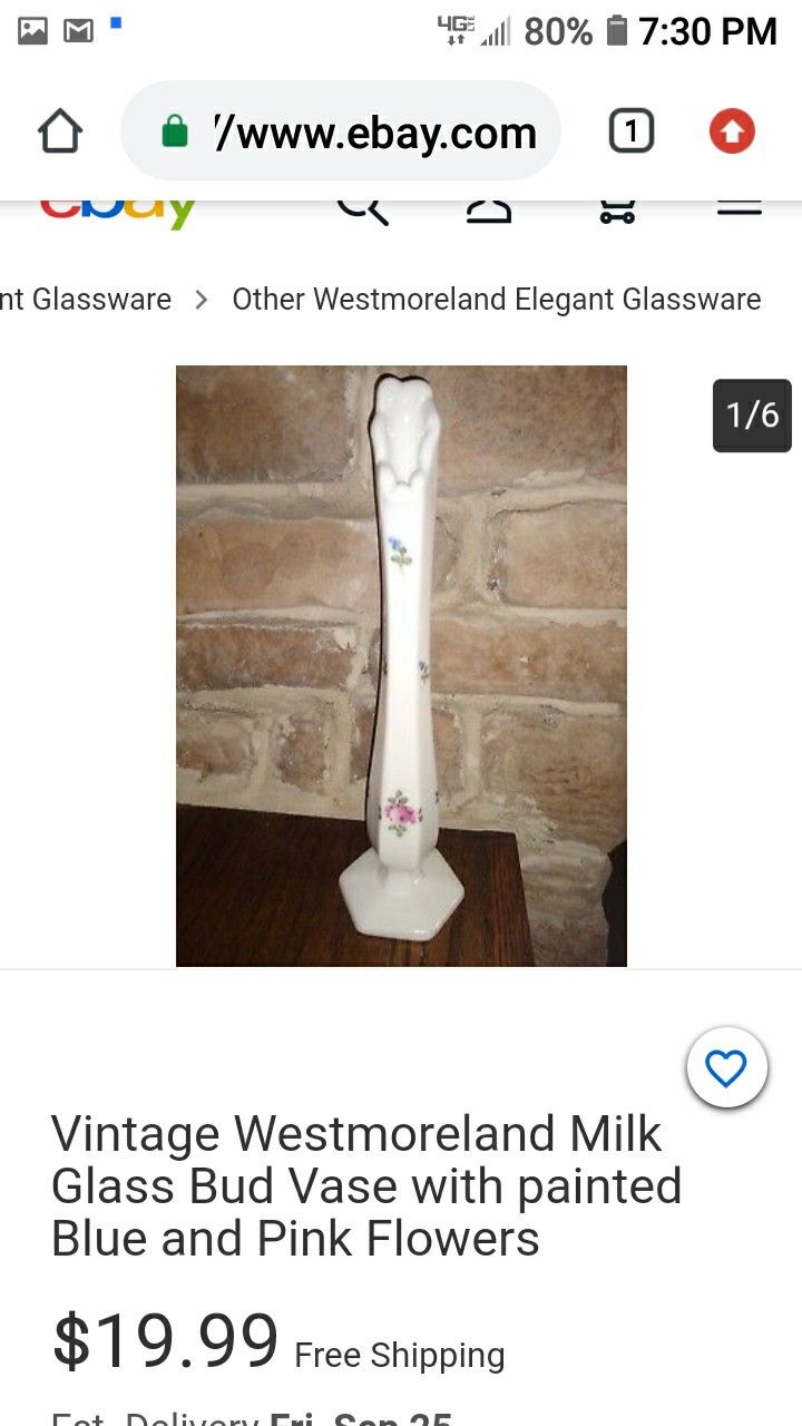 Milk Glass, Pair Of Painted Bud Vases