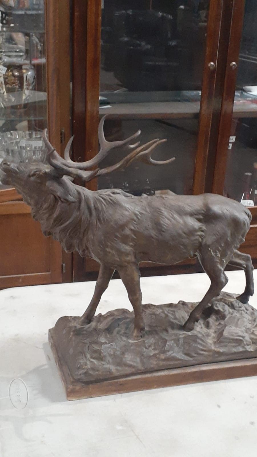 Vintage Bronze Statue Elk Deer Stag Hunter Wildlife Sculpture Figure Artwork
16" high - 18" wide