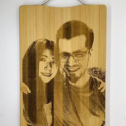 Make your own custom portrait laser engraved bamboo high quality cuttingboard pop gift Thumbnail