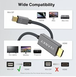 Mini DisplayPort to HDMI Cable,iVANKY Mini DP (Thunderbolt) to HDMI Cable 6.6ft,Nylon Braided,Aluminum Shell,Optimal Chip Solution for MacBook Air/Pro Thumbnail