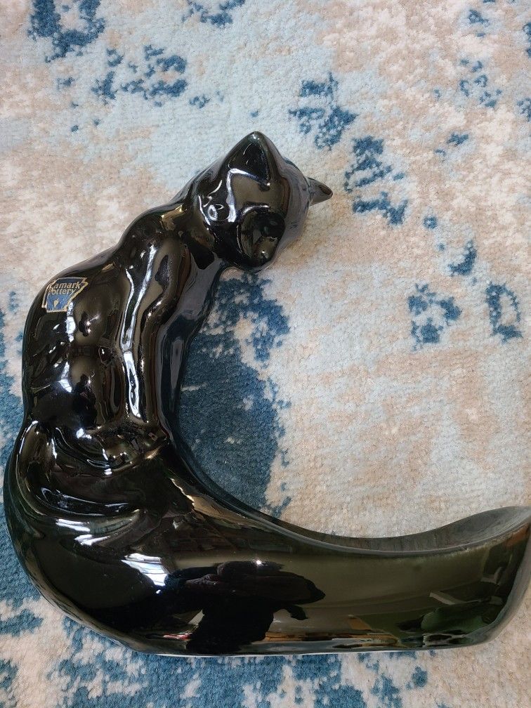 Mid-centuryCamark Pottery Black Cat Fish Bowl Stand