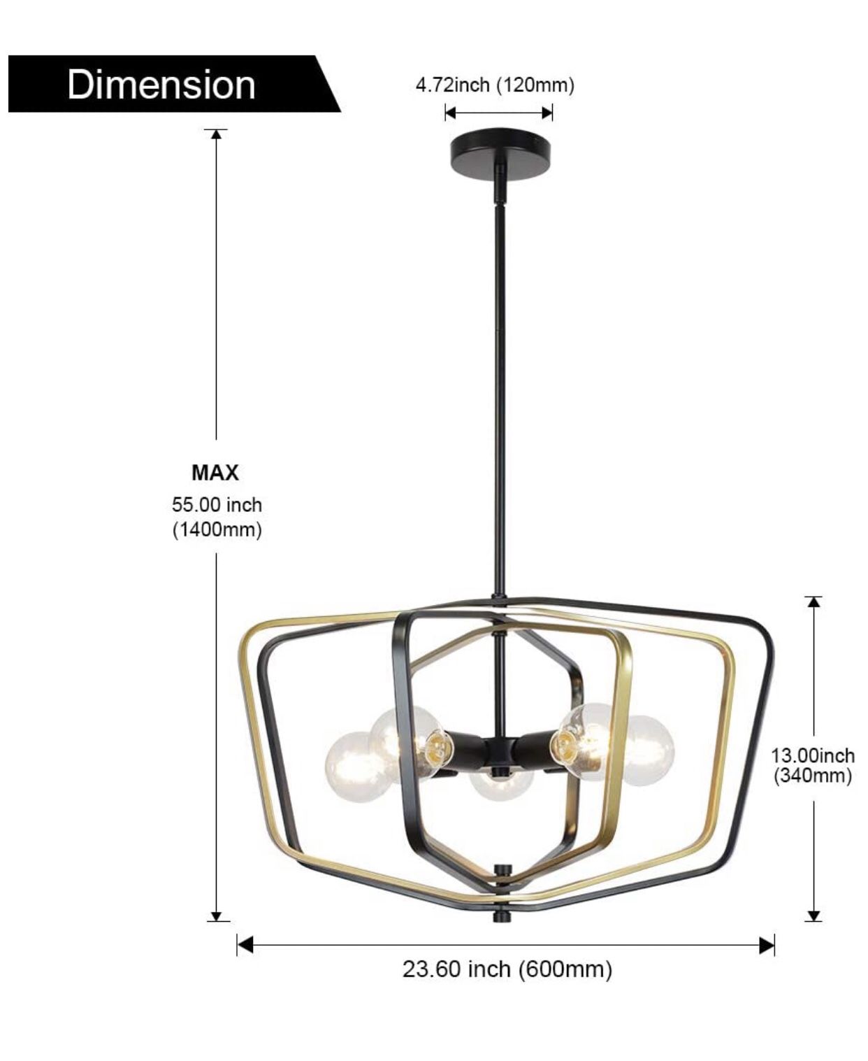 5 Light VINLUZ Farmhouse Pendant Lighting w Golden Metal &Clear Glass Kitchen Light Fixtures