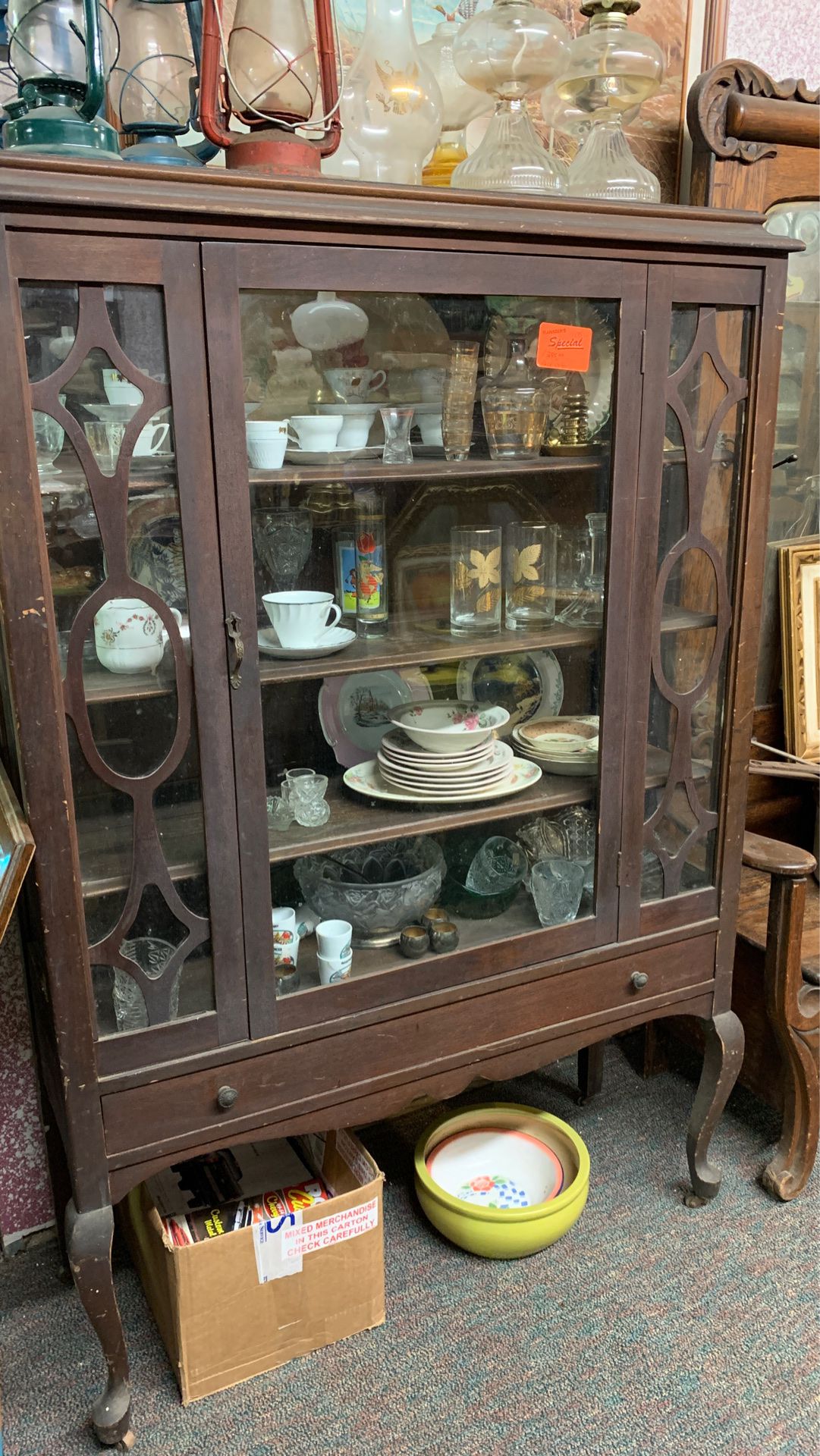 Amazing Fine! Antique China Cabinet! Real wood and original glass and handles!