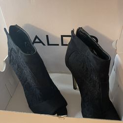 Aldo Black Lace Peep Toe Booties (Biadene) Thumbnail