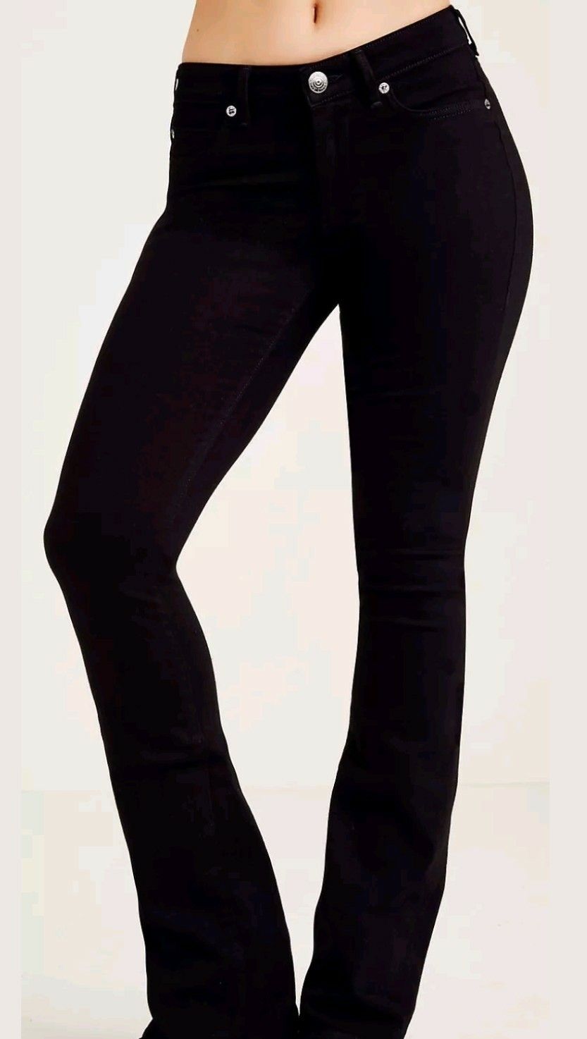 NWT TRUE RELIGION WOMEN'S JENNIE CURVY BOOTCUT JEANS IN JET BLACK Sz. 24