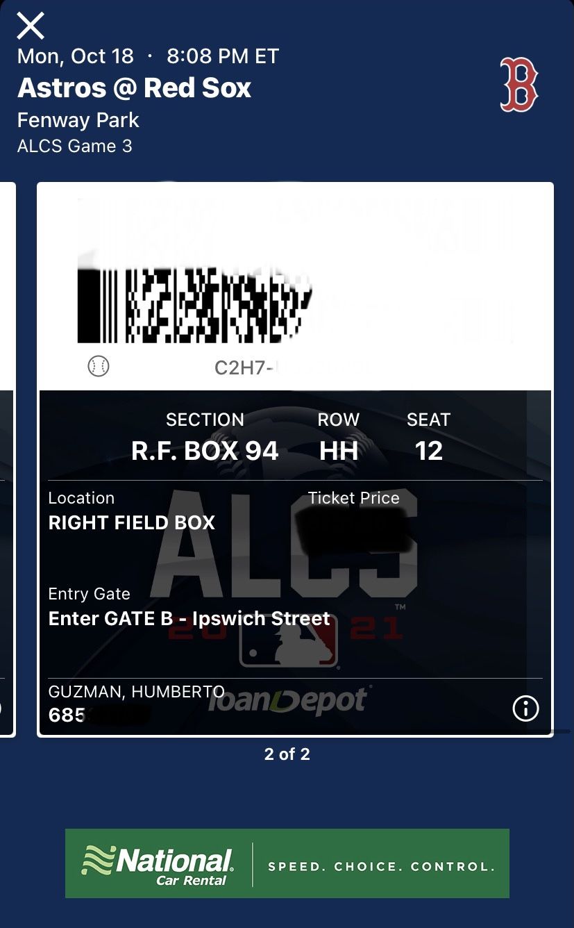 2 Red Sox Tickets