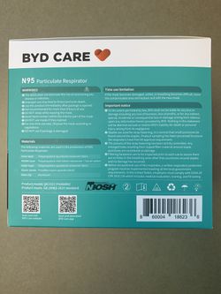 BYD Genuine  N95 Protective Disposable  Masks NIOSH Approved DE2322 (20-Pack) Thumbnail