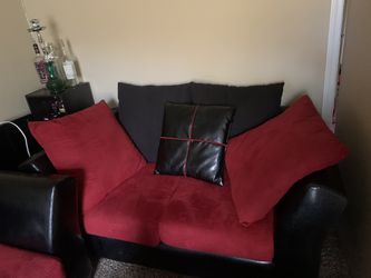 Two Piece Red And Black Couch Set  Thumbnail