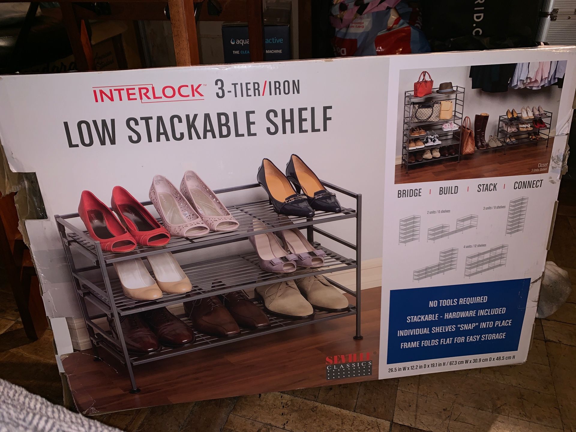 Interlock 3-Tier/Iron Low Stackable Shelf